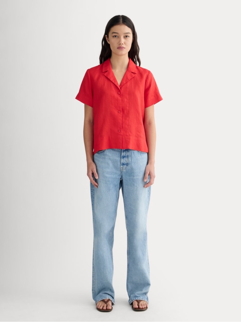 Everlane Bright Red Short-Sleeve Button-Down Shirt - Picture 5 of 13